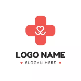 兽医 Logo Red Cross and Abstract Dog Nose logo design