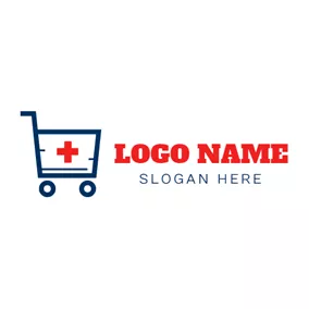 Shopping Cart Logo Red Cross and White Trolley logo design