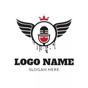 Wings Logo Red Crown and Black Microphone logo design