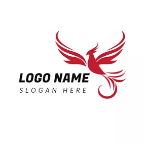 Outline Logo Red Curve and Flying Phoenix logo design