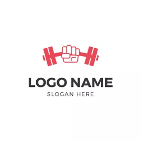 Red Logo Red Dumbbell and Hand logo design