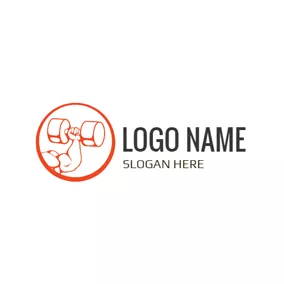 Body Logo Red Encircle Muscle and Dumbbell logo design