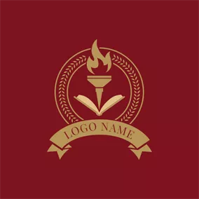 Logótipo De Escola Red Encircled Torch and Book Emblem logo design