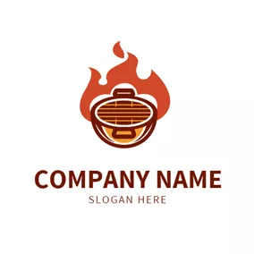 Barbecue Logo Red Fire and Brown Grill logo design