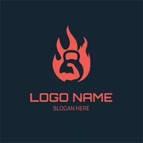 Durable Logo Red Fire and Kettle Bell logo design