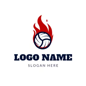 排球Logo Red Fire and Volleyball logo design