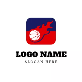 Basket Logo Red Fire and White Basketball logo design