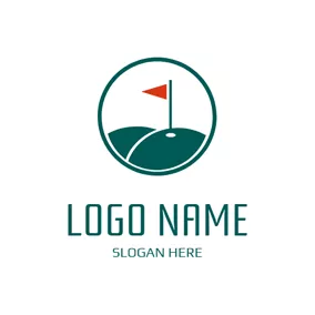 Field Logo Red Flag and Green Golf Course logo design