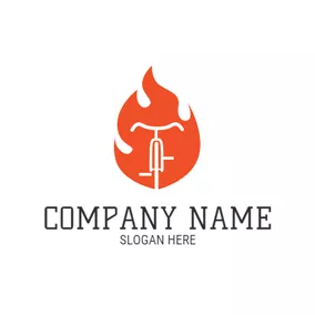 炎ロゴ Red Flame and White Simple Bicycle logo design