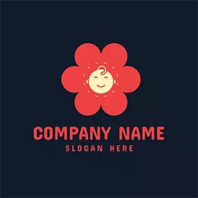 Sticken Logo Red Flower and Lovely Baby logo design