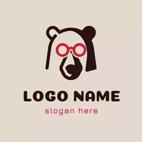Funny Logo Red Glasses and Black Bear logo design