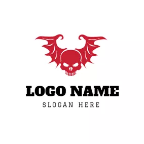 Ghost Logo Red Halloween Wing and Skull logo design