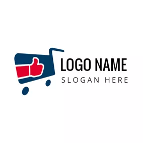 Supermarket Logo Red Hand and Blue Shopping Trolley logo design