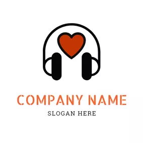 Song Logo Red Heart and Black Headphone logo design