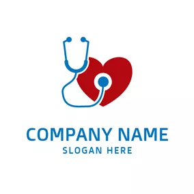 Healthcare Logo Red Heart and Blue Echometer logo design