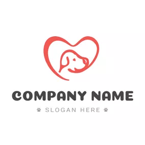 Canine Logo Red Heart and Dog Head logo design