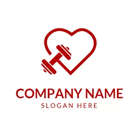 Gym Logo Red Heart and Dumbbell logo design