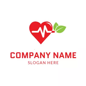 Heartbeat Logo Red Heart and Green Leaf logo design