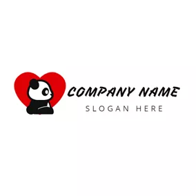 Logótipo De Arte Red Heart and Likable Panda logo design