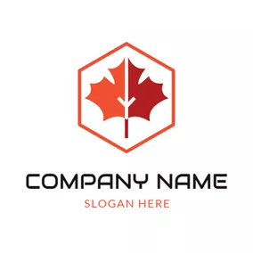 Frame Logo Red Hexagon and Maple Leaf logo design