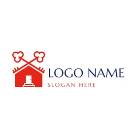 キーロゴ Red Key and Small House logo design