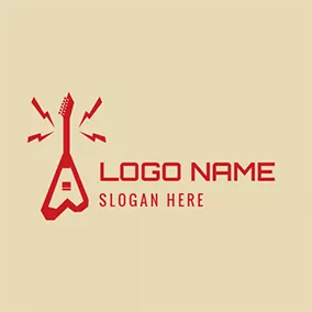 Logótipo Guitarra Red Lightning and Abstract Guitar logo design