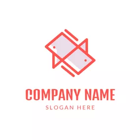 Rectangle Logo Red Line and Fish logo design