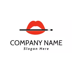 Cosmetics Logo Red Lips and Eyebrow Pencil logo design