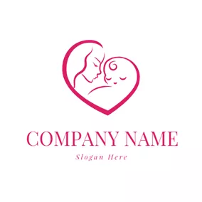 キャラクターロゴ Red Mother and Baby logo design