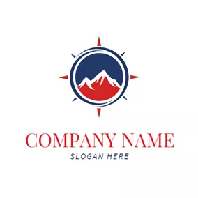 Element Logo Red Mountain and Blue Compass logo design