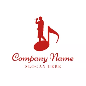 Karaoke Logo Red Note and Male Singer logo design