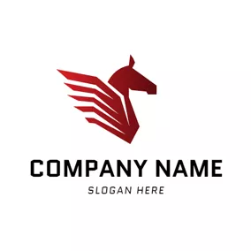 ペガサスロゴ Red Pegasus Head and Wing logo design