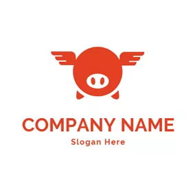 ブタ　ロゴ Red Pig Head Icon logo design