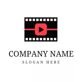 Logótipo De Cinema Red Play Button and Black Film logo design