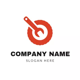 技工 Logo Red Repair Spanner and Tyre logo design