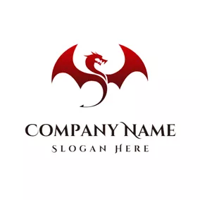 Wings Logo Red Roaring Dragon logo design