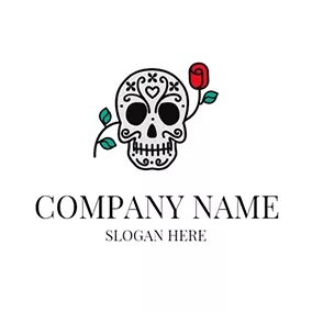 Decoration Logo Red Rose and Black Skull logo design