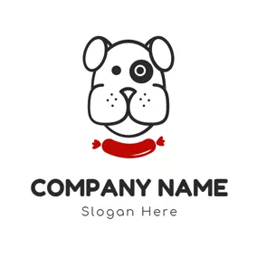 動物のロゴ Red Sausage and White Dog Face logo design