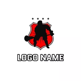 曲棍球 Logo Red Shield and Lacrosse Athlete logo design
