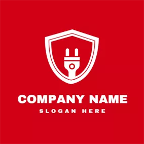 Electrician Logo Red Shield and White Plug logo design