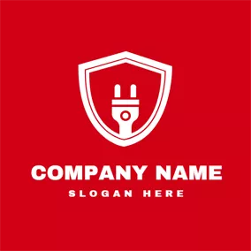 Logótipo De Carregar Red Shield and White Plug logo design