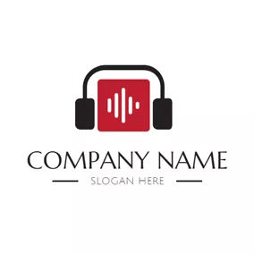 Headphone Logo Red Square and Earphone logo design