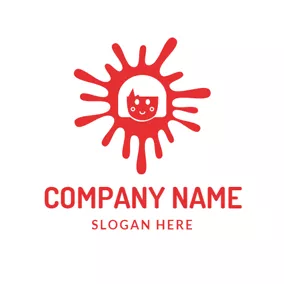 Doodle Logo Red Sun and Happy Child Face logo design
