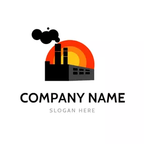 煙霧 Logo Red Sun and Industrial Chimney logo design