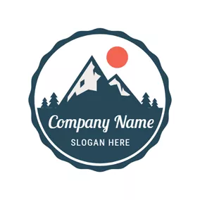 ハイキングロゴ Red Sun and Mountain Camping logo design