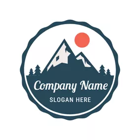 風景　ロゴ Red Sun and Mountain Camping logo design