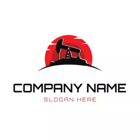 Crane Logo Red Sun and Petrol Derrick logo design