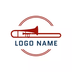 Circular Logo Red Trumpet and Jazz logo design