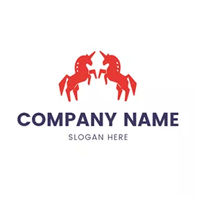 獨角獸 Logo Red Unicorn and Symmetry logo design