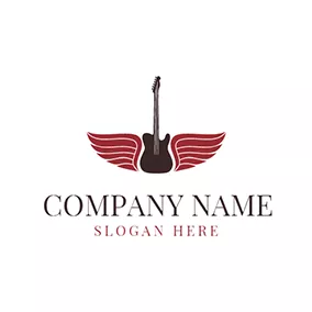 Emblem Logo Red Wing and Brown Guitar logo design